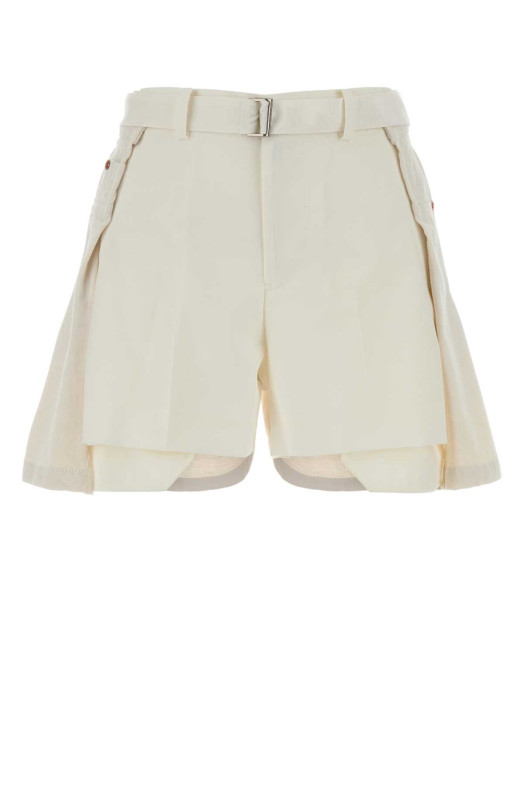 White polyester and denim shorts Blue SACAI (2608435)