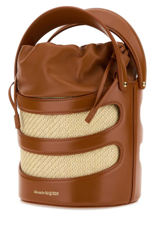 Two-tone leather and raffia The Rise bucket bag ALEXANDER MCQUEEN (7871261VPIO)
