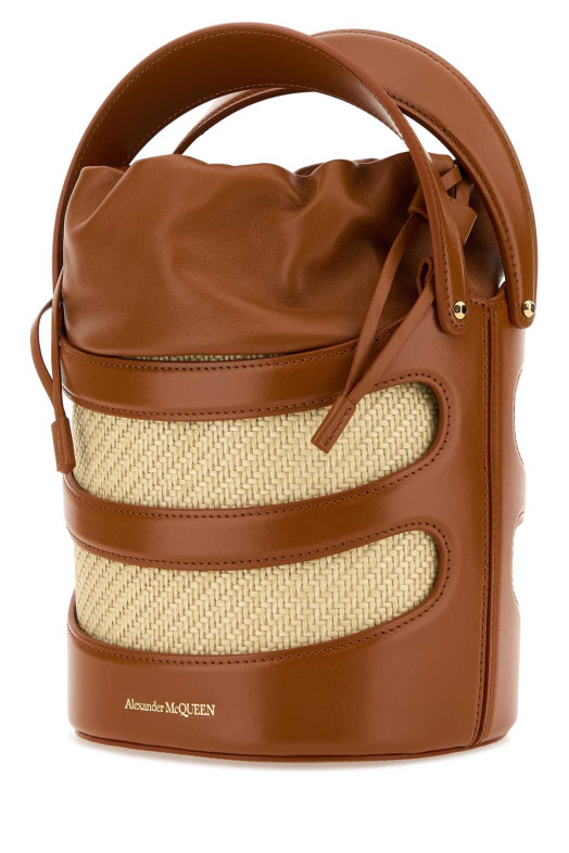 Two-tone leather and raffia The Rise bucket bag ALEXANDER MCQUEEN (7871261VPIO)