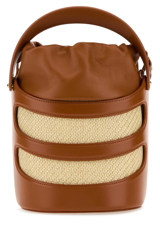 Two-tone leather and raffia The Rise bucket bag ALEXANDER MCQUEEN (7871261VPIO)