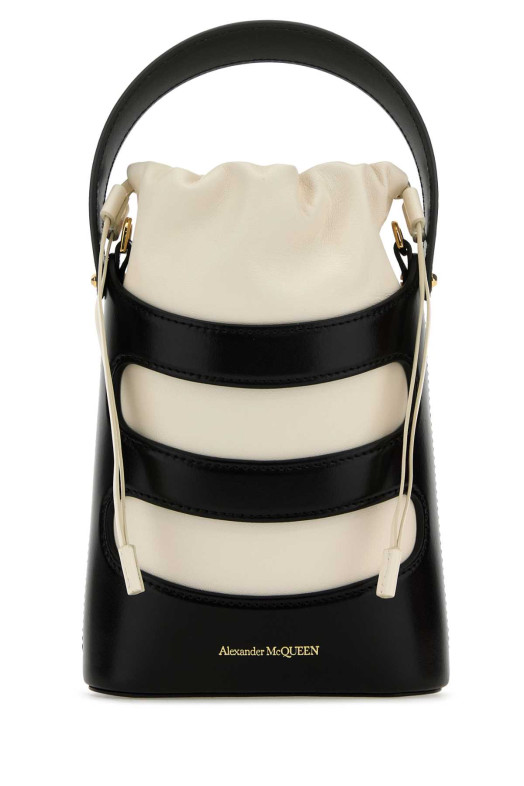 Two-tone leather mini The Rise bucket bag Black ALEXANDER MCQUEEN (7959001VPHG)