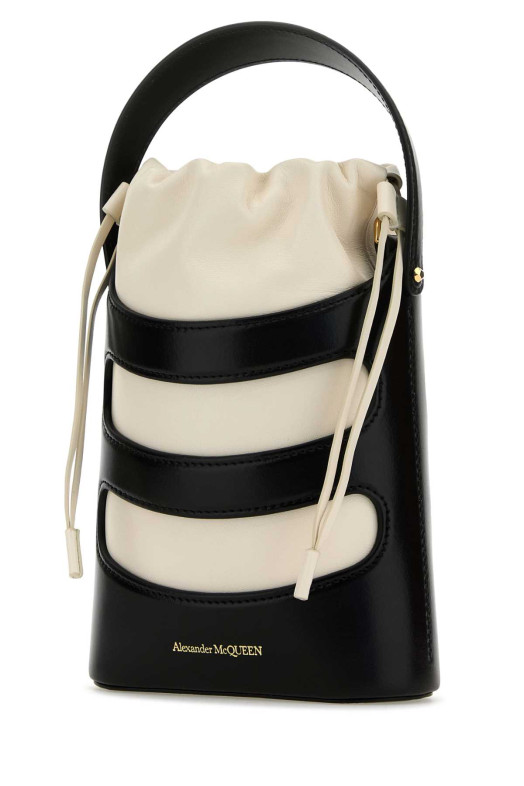 Two-tone leather mini The Rise bucket bag Black ALEXANDER MCQUEEN (7959001VPHG)