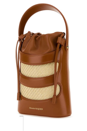 Two-tone leather and raffia mini The Rise bucket bag ALEXANDER MCQUEEN (7959001VPIO)