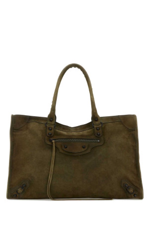 Olive green suede large Le City shopping bag BALENCIAGA (8083882AB2A)