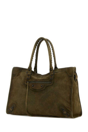 Olive green suede large Le City shopping bag BALENCIAGA (8083882AB2A)