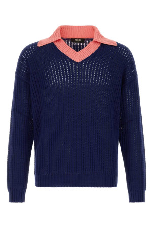 Navy blue cotton polo shirt FENDI (FZE077AYY3)