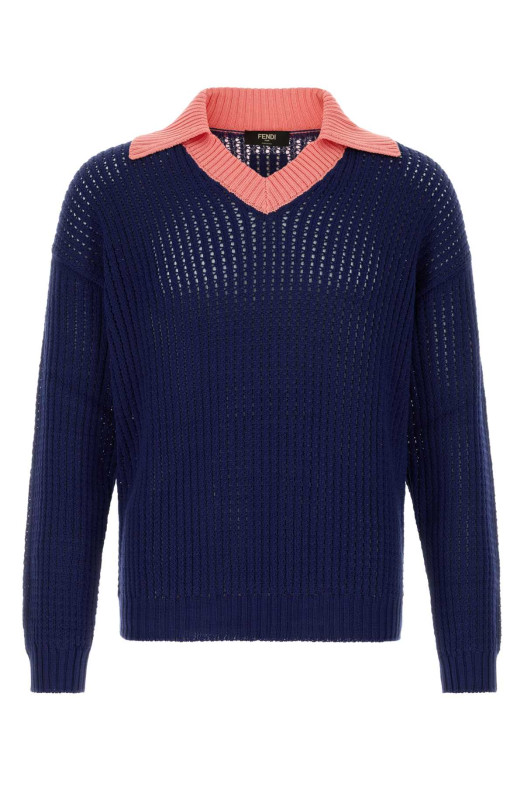 Navy blue cotton polo shirt FENDI (FZE077AYY3)