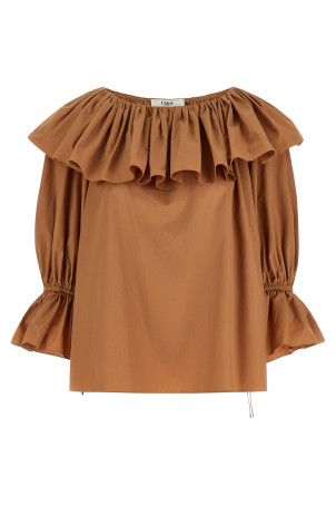 Блузка с оборками, бежевая CHLOÉ CH26UH10114426U