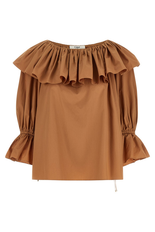 Блузка с оборками, бежевая CHLOÉ CH26UH10114426U