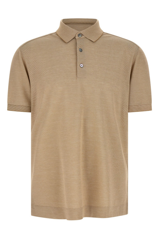 Cotton silk polo shirt Beige