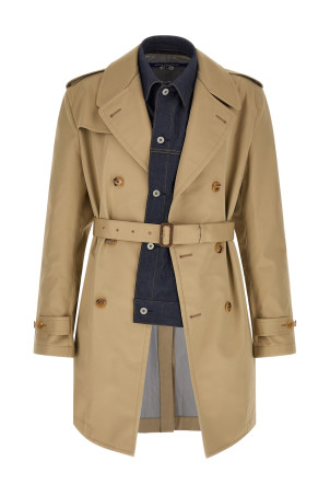 Denim insert trench coat Beige