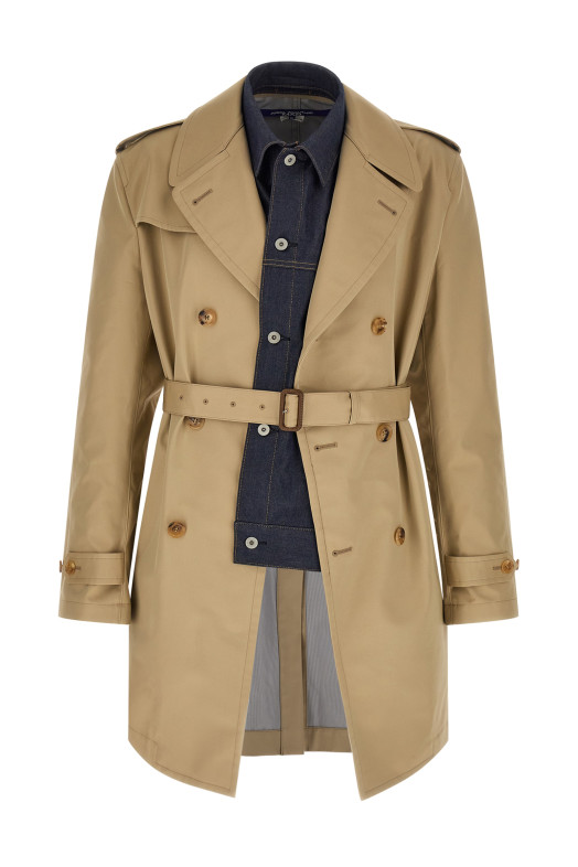 Denim insert trench coat Beige