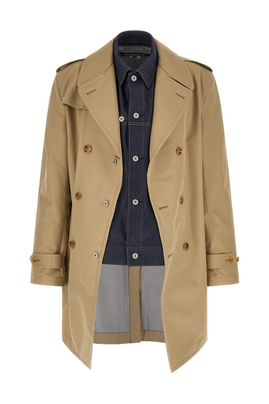 Denim insert trench coat Beige