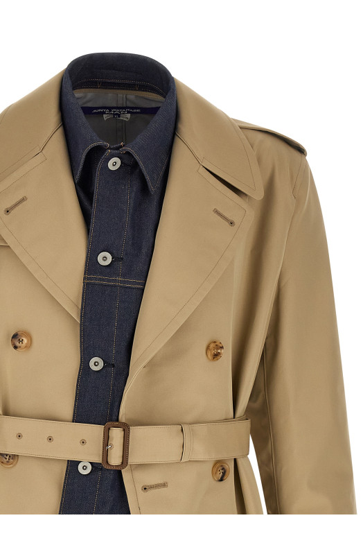 Denim insert trench coat Beige