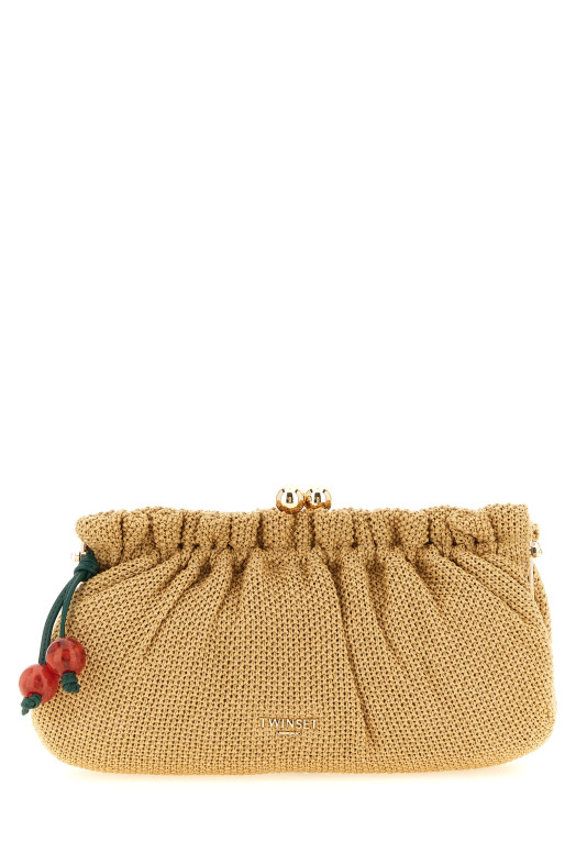 Braided raffia clutch Beige