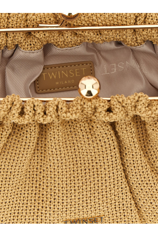 Braided raffia clutch Beige