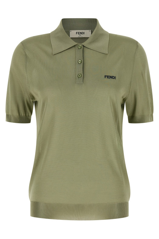 Блискуча віскозна сорочка-поло  Зелена FENDI FZXE82AW4VF1UKL