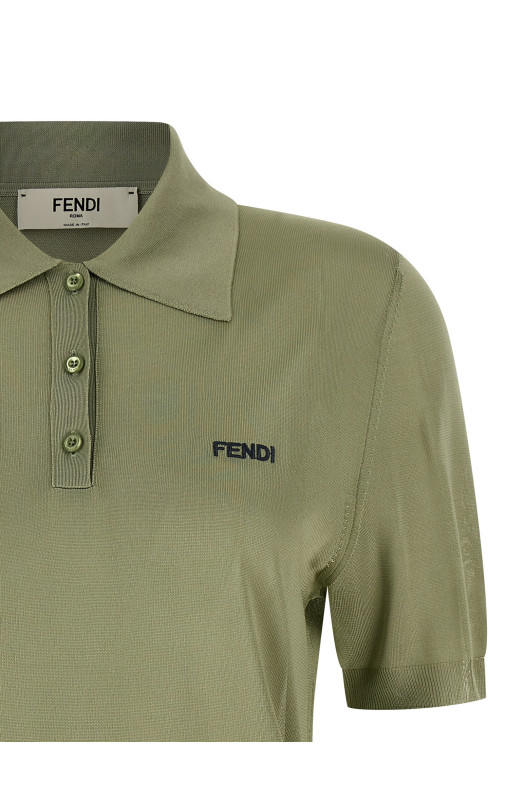 Блискуча віскозна сорочка-поло  Зелена FENDI FZXE82AW4VF1UKL