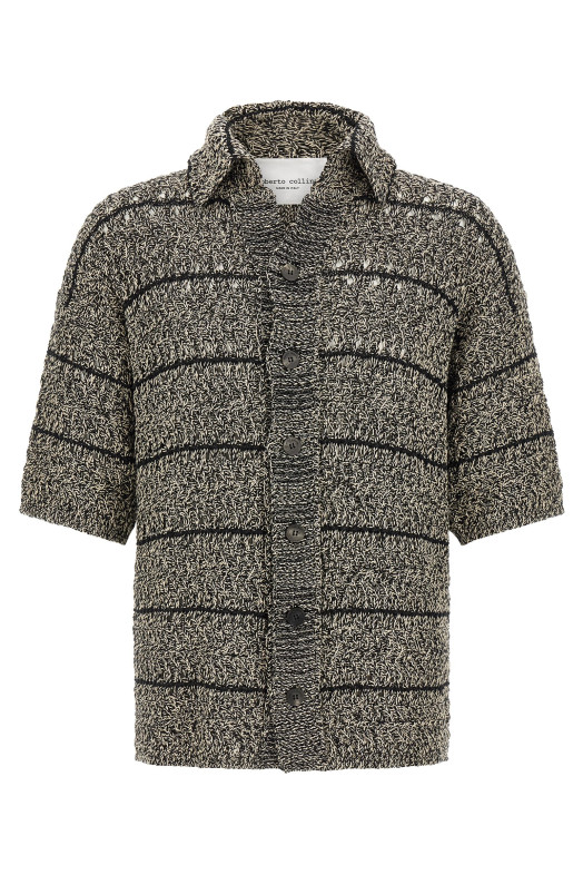 Mouliné insert cardigan Black