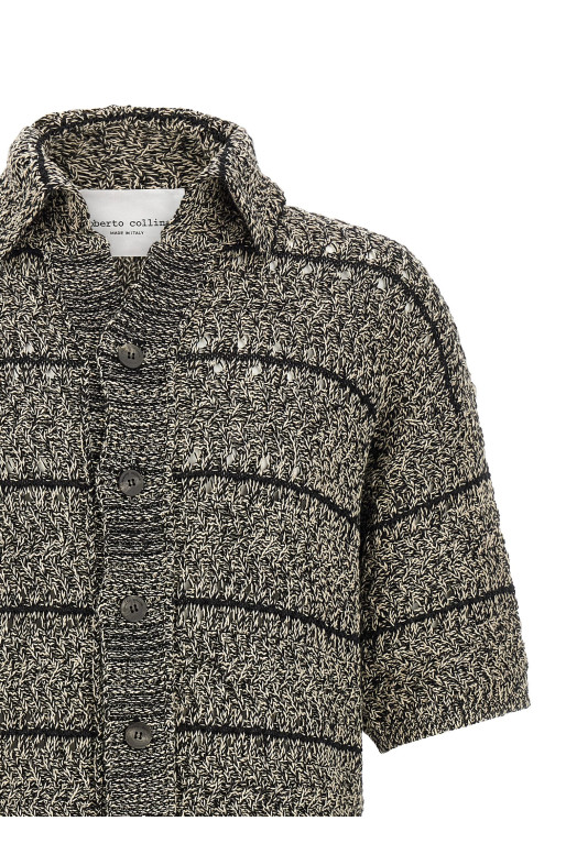 Mouliné insert cardigan Black