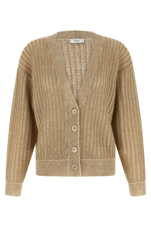 Waffle lamé cardigan Beige