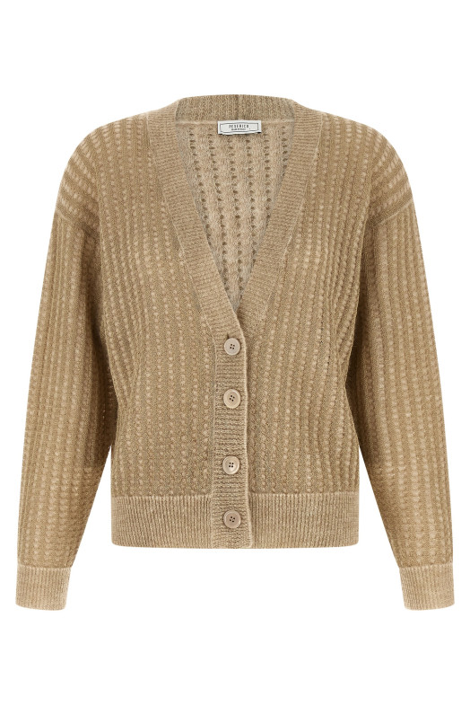 Waffle lamé cardigan Beige