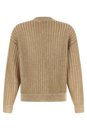 Waffle lamé cardigan Beige