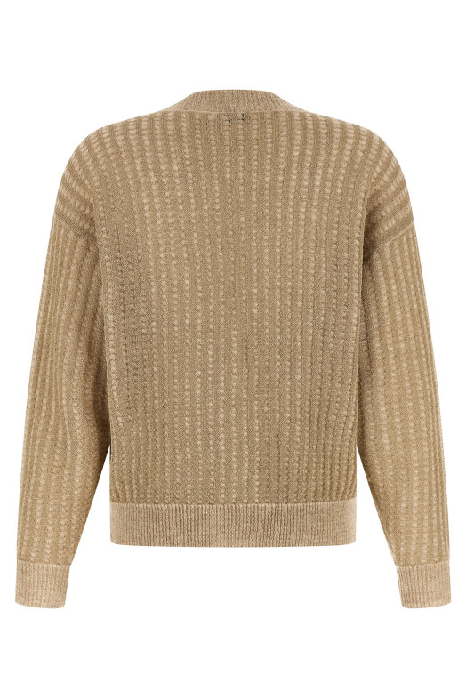 Waffle lamé cardigan Beige