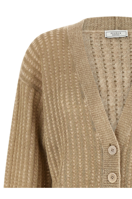 Waffle lamé cardigan Beige