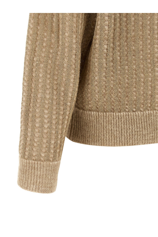Waffle lamé cardigan Beige