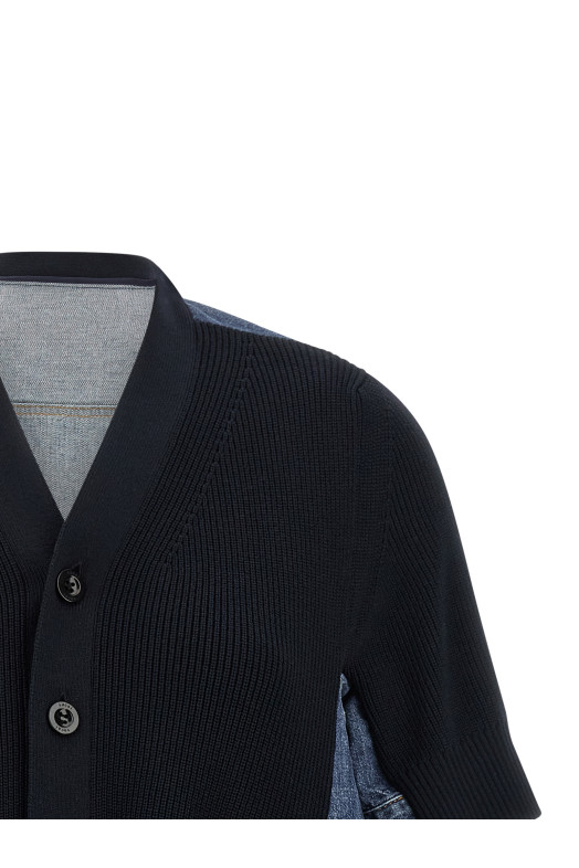 'Denim x Knit' cardigan Blue