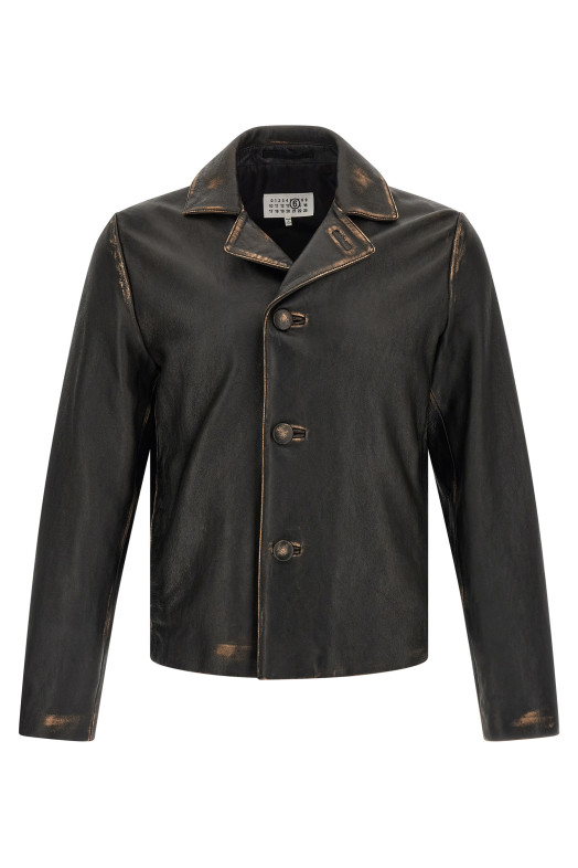 Antiqued leather jacket Black