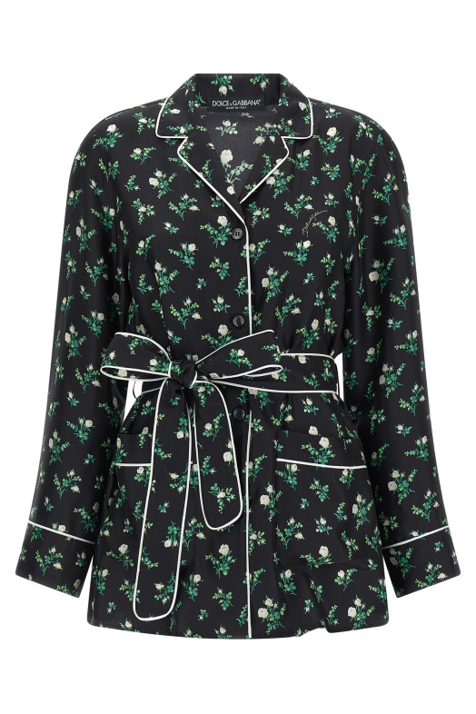 Сорочка з принтом «Розелін і Лілія серед квітів», чорна DOLCE & GABBANA F5I89TIS13GHX6CB