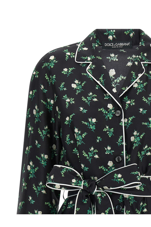 Сорочка з принтом «Розелін і Лілія серед квітів», чорна DOLCE & GABBANA F5I89TIS13GHX6CB