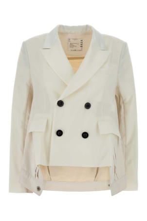 Ivory twill and denim blazer Blue SACAI (2608434)