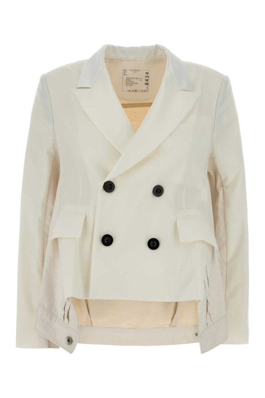 Ivory twill and denim blazer Blue SACAI (2608434)