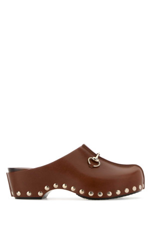 Brown leather clogs GUCCI (854409AAF9G)