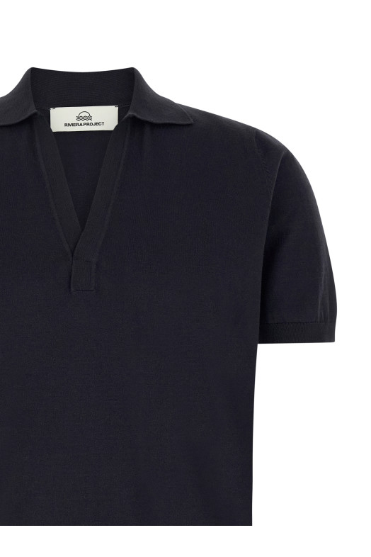 Open collar polo shirt Blue