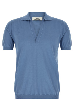 Open collar polo shirt BLUE
