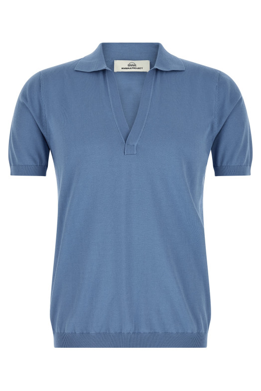 Open collar polo shirt BLUE