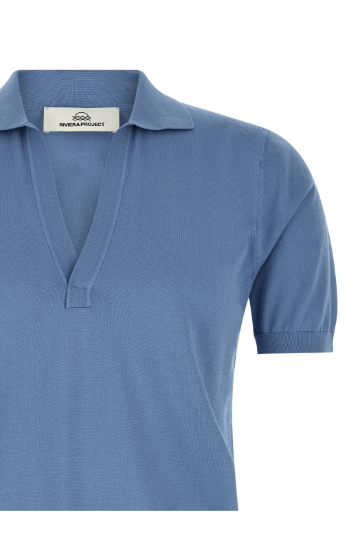 Open collar polo shirt BLUE