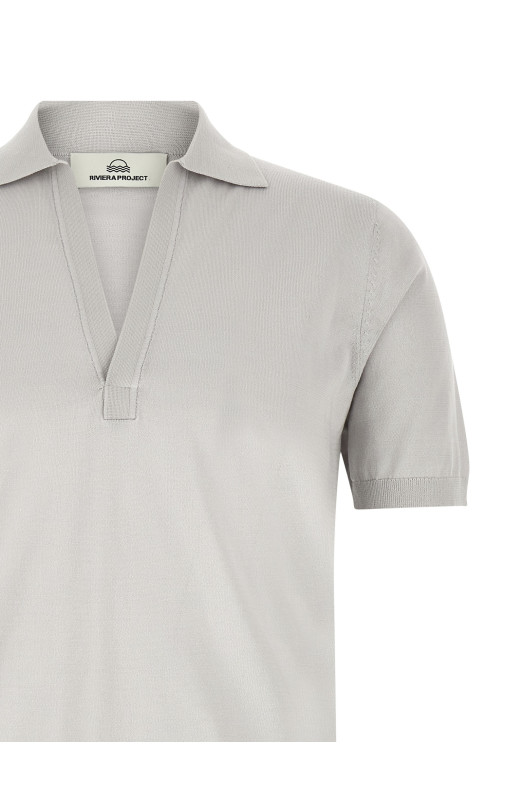 Open collar polo shirt Gray