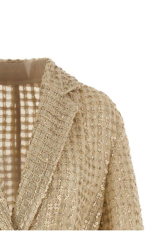 'Dazzling Net Embroidery' organza blazer Beige