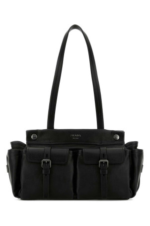 Black leather medium Prada Route shopping bag Black PRADA (1BG6452G6F)