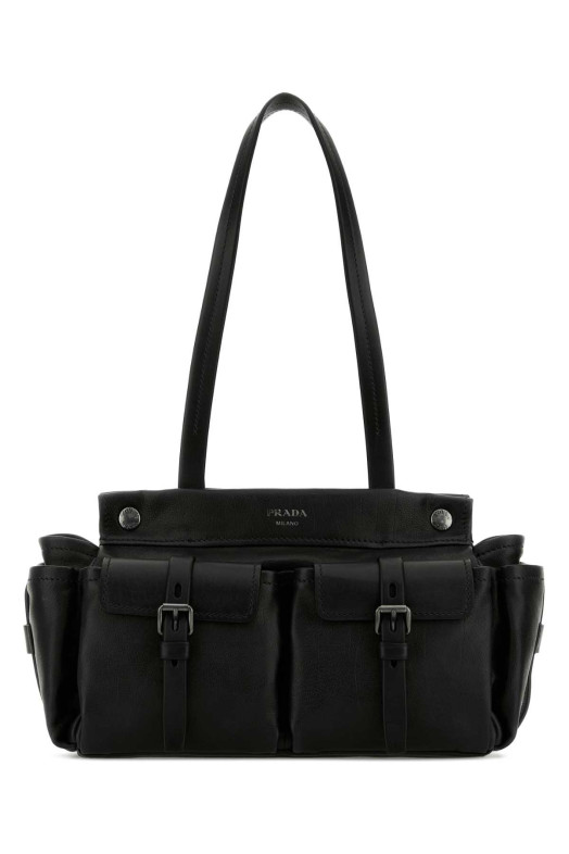 Black leather medium Prada Route shopping bag Black PRADA (1BG6452G6F)