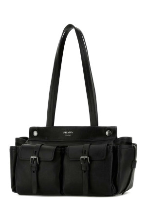 Black leather medium Prada Route shopping bag Black PRADA (1BG6452G6F)