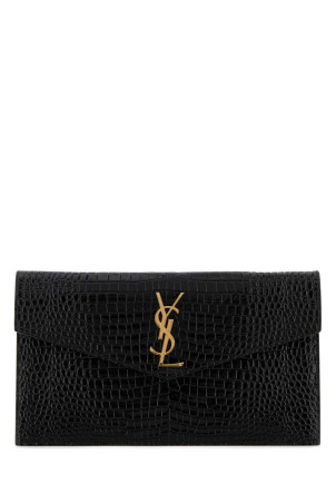 Black leather Uptown clutch Black SAINT LAURENT (565739DND0J)