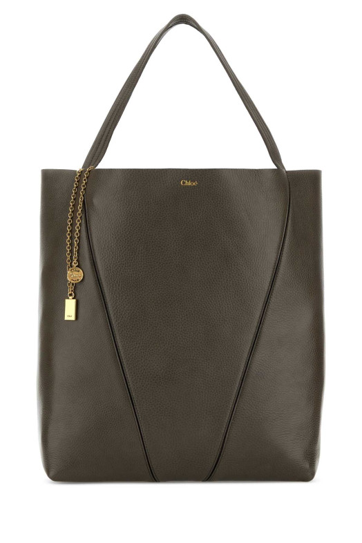 Dark grey leather large Spin shopping bag CHLOE (CHC25SS810N84)