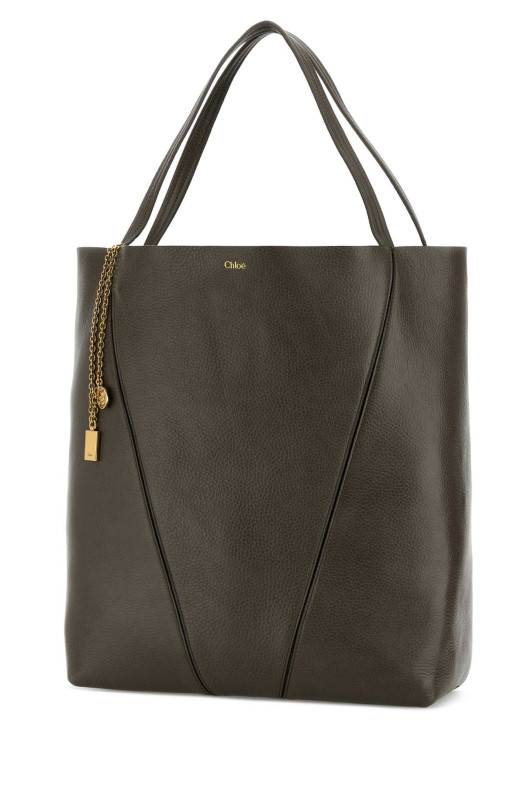 Dark grey leather large Spin shopping bag CHLOE (CHC25SS810N84)