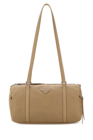 Велика сумка через плече з бежевого ре-нейлону PRADA (1BB154VMOMR064)